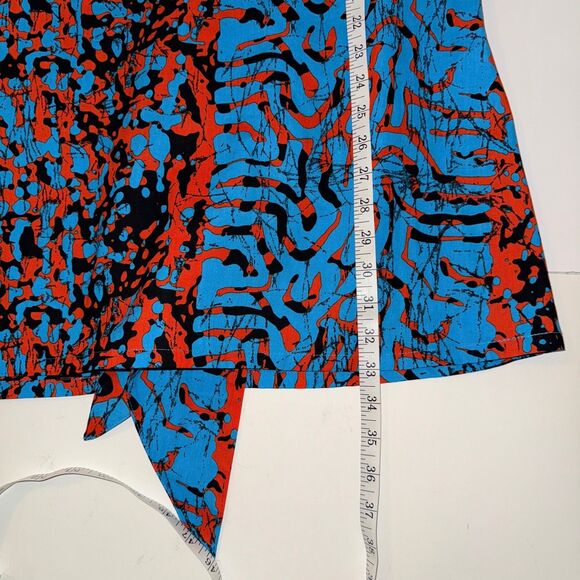 The OULA Company Tie Front Split Neck Dress Blue Orange Print Bell Sleeves S EUC - Picture 10 of 12